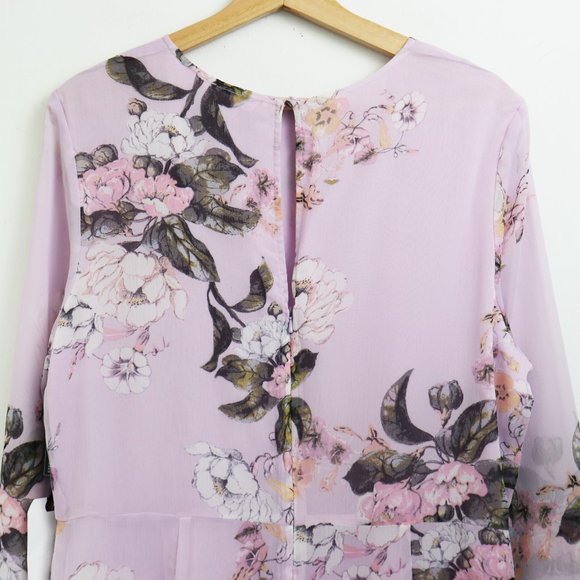 NWT Leith Long Sheer Sleeve Floral Dress Purple XL - Picture 6 of 8